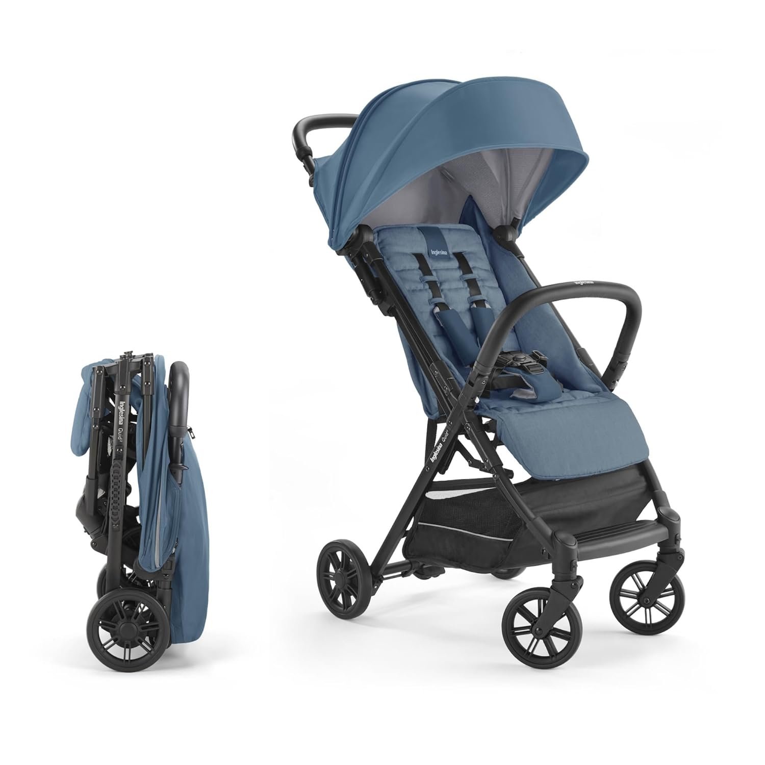 Inglesina Quid 2 Stroller – Manta Blue – Ultra Compact Lightweight Travel Stroller for Babies and Toddlers, Airplane Overhead, Foldable, Reclining Seat, Collapsible Canopy, 3 Months – 50 lbs, BPA Free