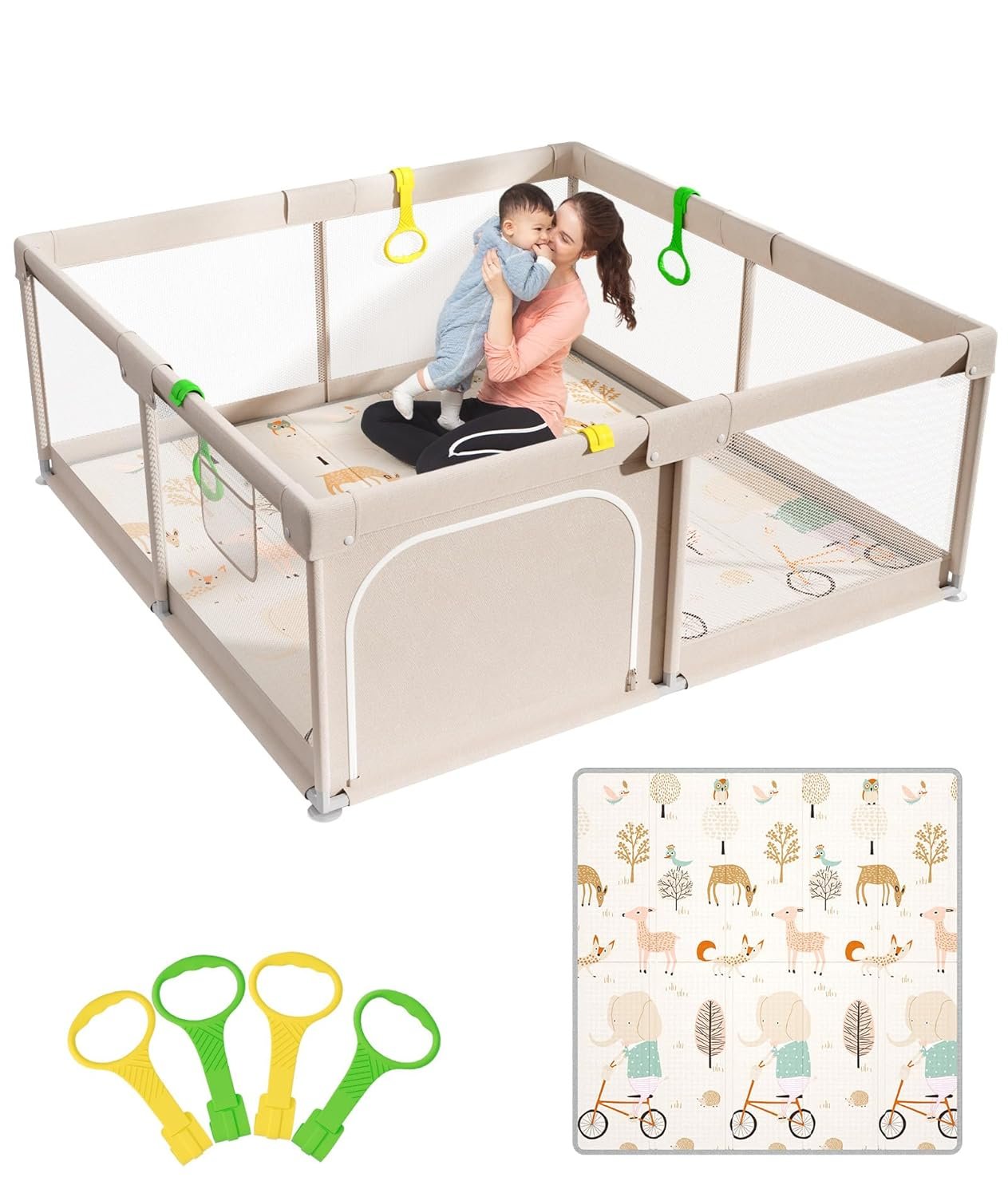 Mloong Baby Playpen with Mat, 59×59 Inches Extra Large Playpen for Babies and Toddlers, Indoor & Outdoor Activity Center, Safety Baby Fence