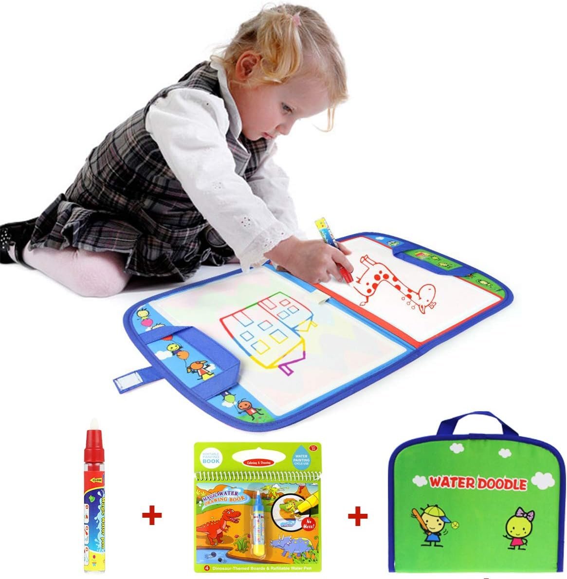 Water Doodle Mat Portable Travel Drawing Bag Mat with Pen Educational Painting Toy for Toddlers Kids