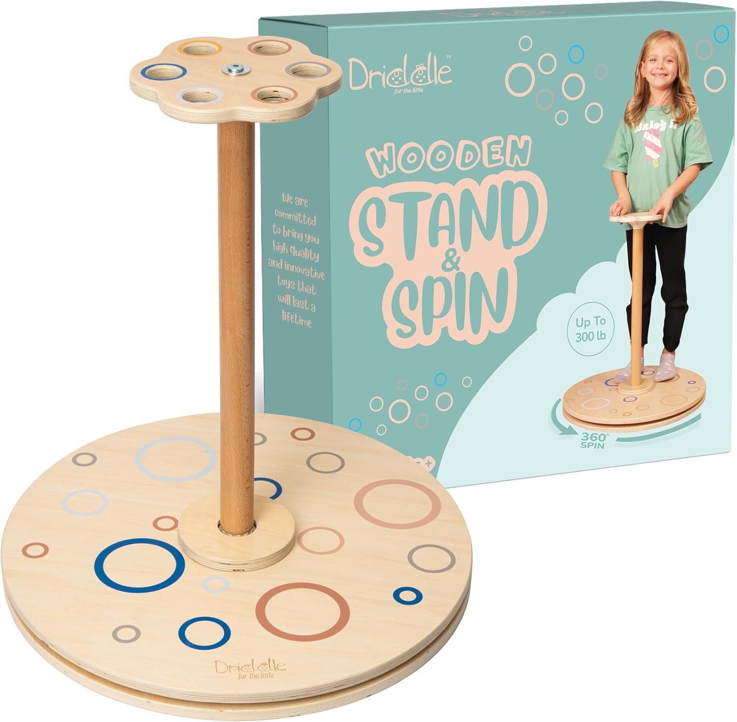 Driddle Wooden Stand and Spin Toy | Balance Board 360° Spinner Stand Toddler Toys Age 2, 3, 4, 5, Birthday for Boy Girl, 18 Months +, Kids Toy Indoor or Outdoor for 2 Year Old (Patent Pending)