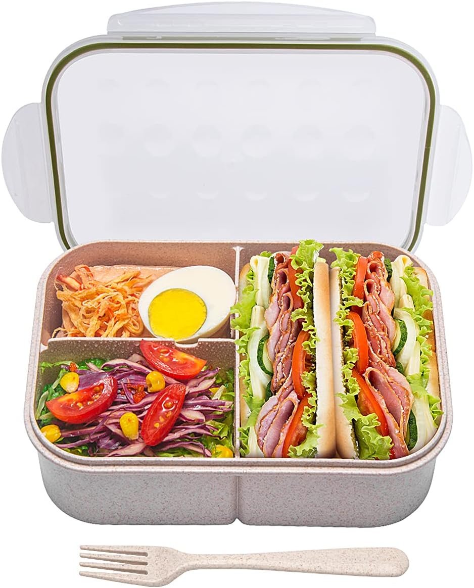 MISS BIG® Large Bento Lunch Box for Adults, 1900ml, 3 Compartments, White | White 1900ml adult bento box for work lunch, meal prep, office fridge, home storage, picnic, and travel.