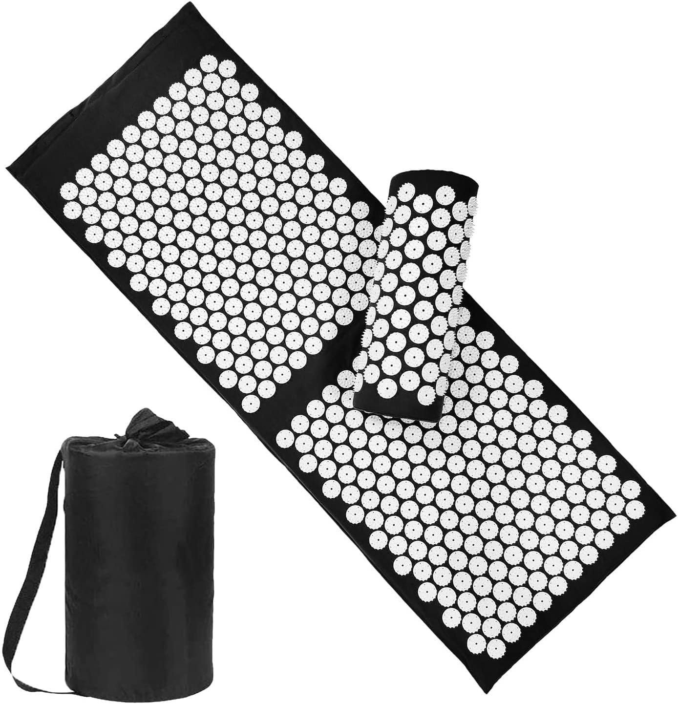Organic Cotton Extra Long Acupressure Mat and Pillow Set – 50” Thicken Full Body Acupressure Massage Mattress with ABS Pressure Point Spikes for Back & Neck Pain Relief, Sciatica