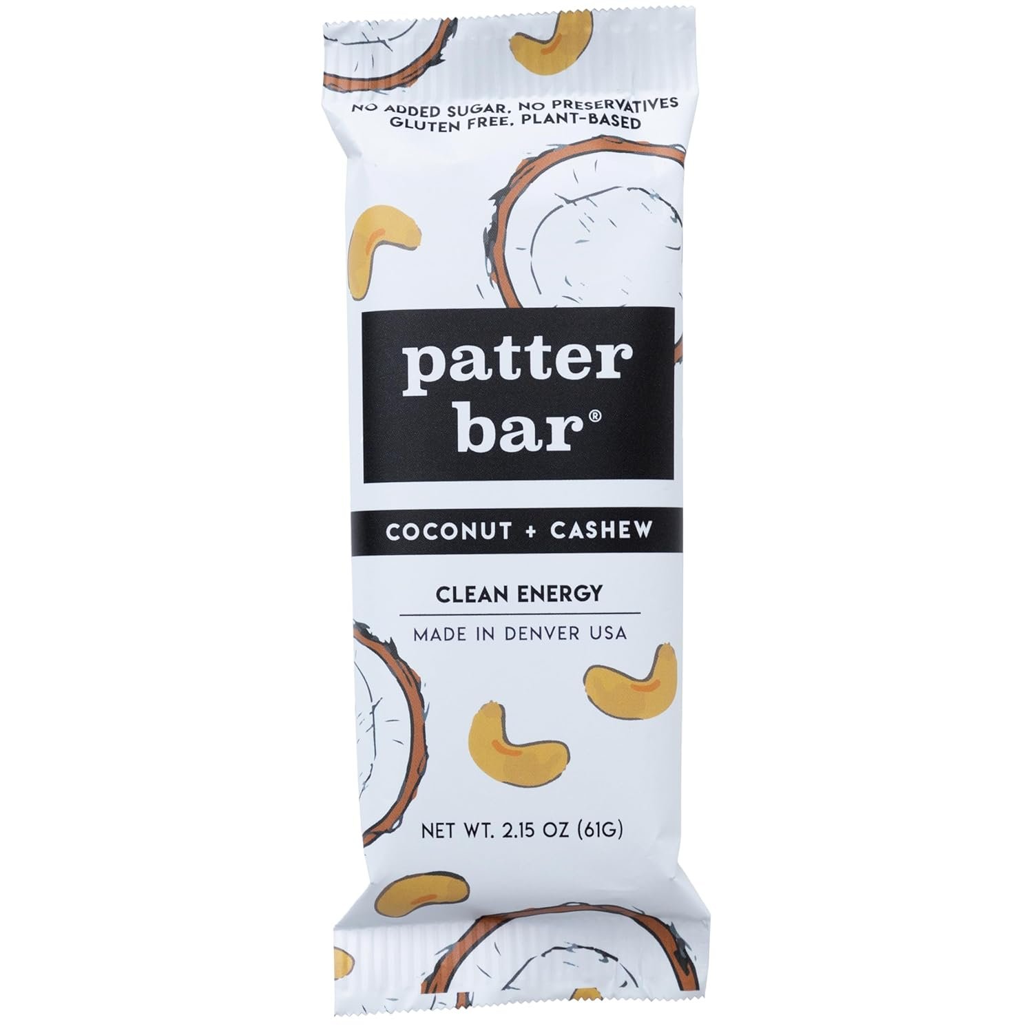 Patterbar Energy Bars – 100% Whole Foods Bar, Gluten Free, Dairy Free, No Added Sugar, Vegan, Whole30 | Plant Based Paleo Snacks, Vegan Protein Bar, Breakfast Bar, Snack Bars, Coconut Cashew, 12-Count
