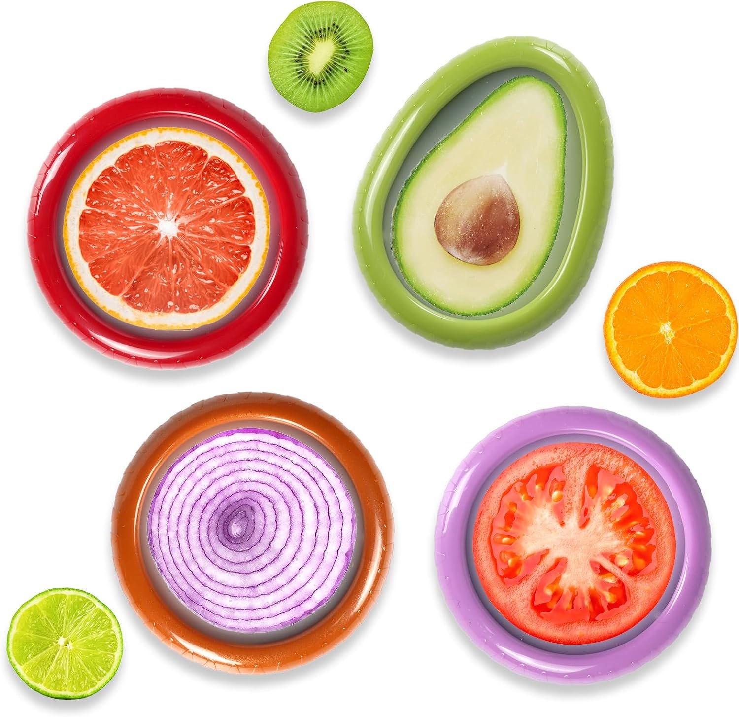 Avocado Saver and onion storage – Set of 4 Preventing Food Flavor Skewering Reusable Storage Containers for Fridge -Ideal for Garlic, Onions, Lemons, and Potatoes