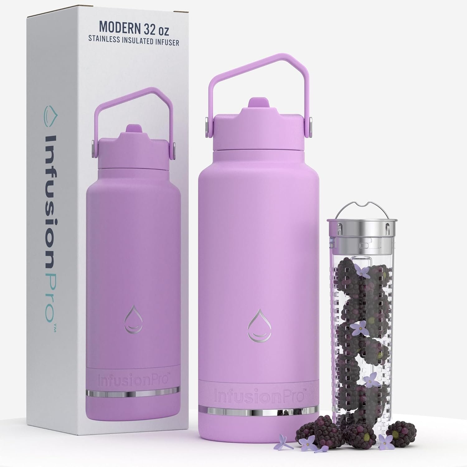 Infusion Pro Fruit Infuser Water Bottle with Straw Lid (32 oz) Stainless Steel Vacuum Insulated : 50 Recipe Fruit Infusion eBook : More Flavor : Easy Cleaning : Great Gift