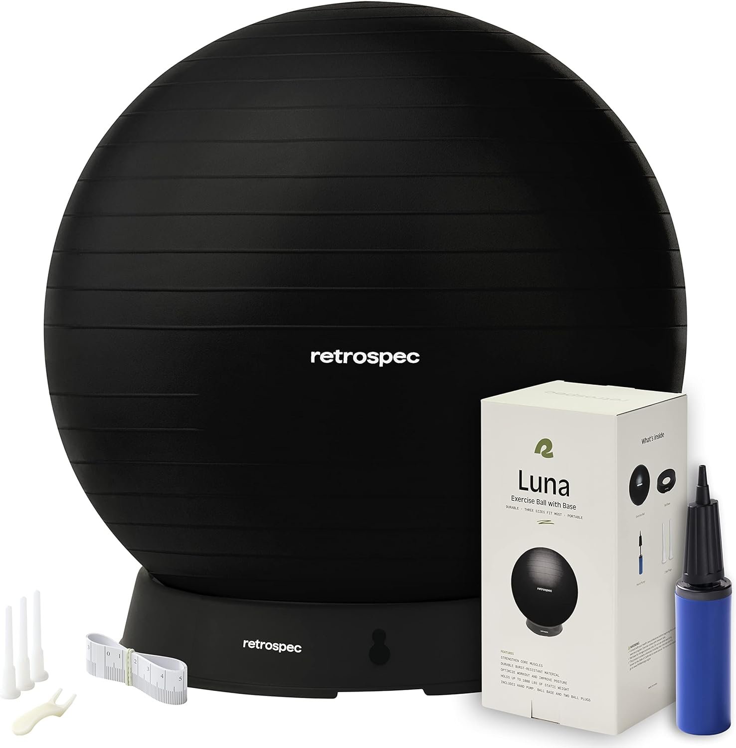 Retrospec Luna Exercise Ball with Pump – Anti-Burst Fitness Equipment for Yoga, Core Training & Stability – Home Gym Swiss Ball for Office & Pregnancy