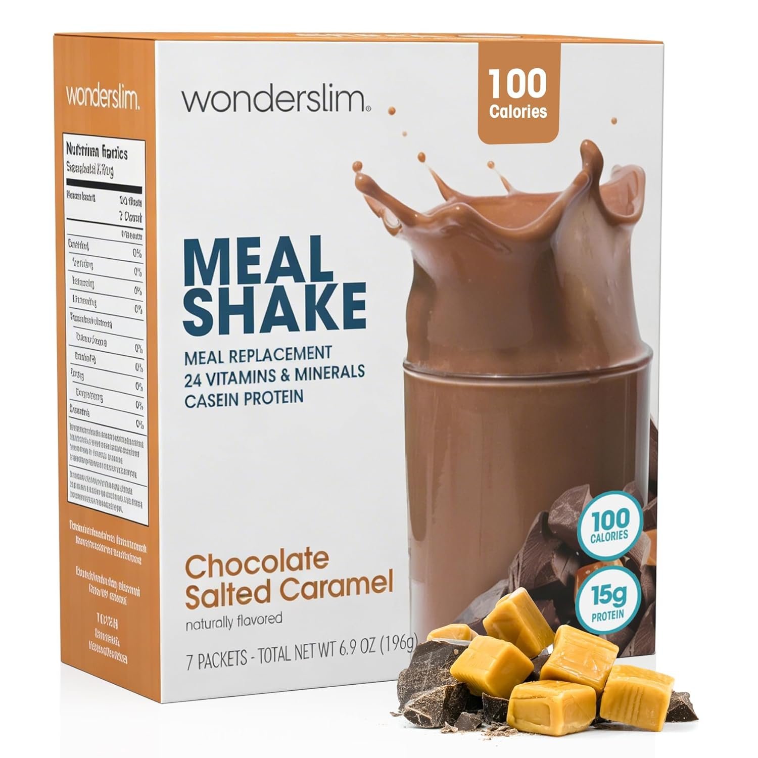 WonderSlim Meal Replacement Shake, Chocolate Salted Caramel, 15g Protein, 24 Vitamins & Minerals, Gluten Free, Low Carb (7ct)