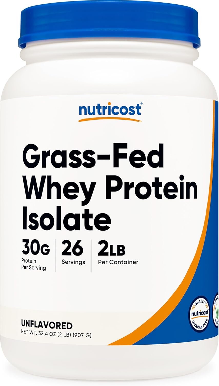 Nutricost Grass-Fed Whey Protein Isolate (Unflavored) 2LBS – Non-GMO, Gluten Free, Pure Protein