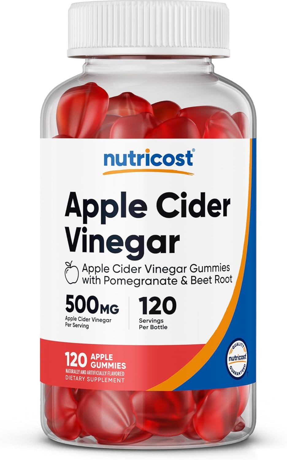 Nutricost Apple Cider Vinegar 500mg, 120 Gummies, Apple Flavored – Gluten Free, Non-GMO, No Corn Syrup