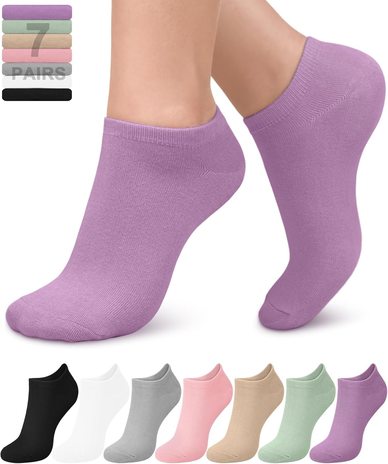 FuelMeFoot 7 Pairs Ankle Socks for Women Viscose Bamboo No Show Socks Classic Low Cut Casual Socks for Running, Athletic