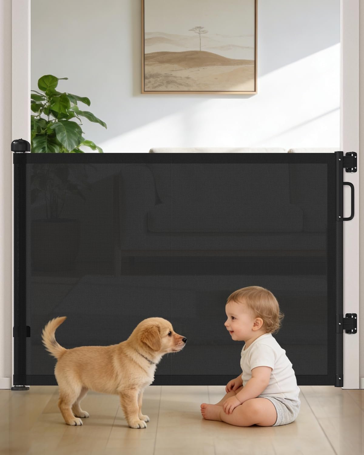 Retractable Baby Gates for Doorways, 58″ Extra Wide Mesh Child Dog Gate for Stairs, 34″ Tall Toddler Pet Gate Indoor and Outdoor, Easy Install, Essential for Home Safety, Black