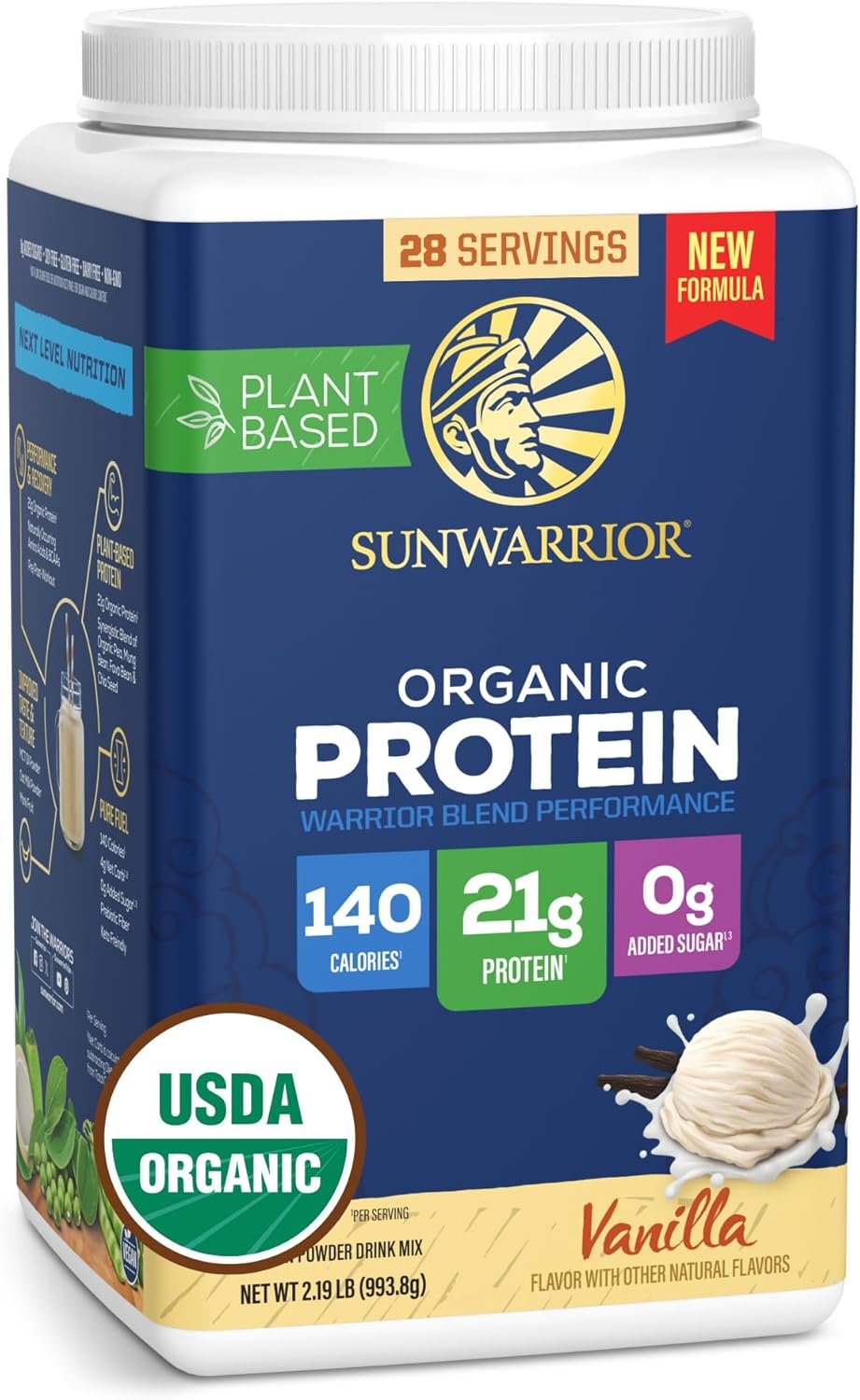 Organic Plant-Based Protein Powder for Performance 21g Protein | BCAAs Pea Fava Mung & Chia Blend | Recovery Energy Keto Friendly Smooth Great Taste with Prebiotic Fiber | Vanilla Flavored 28 Servings