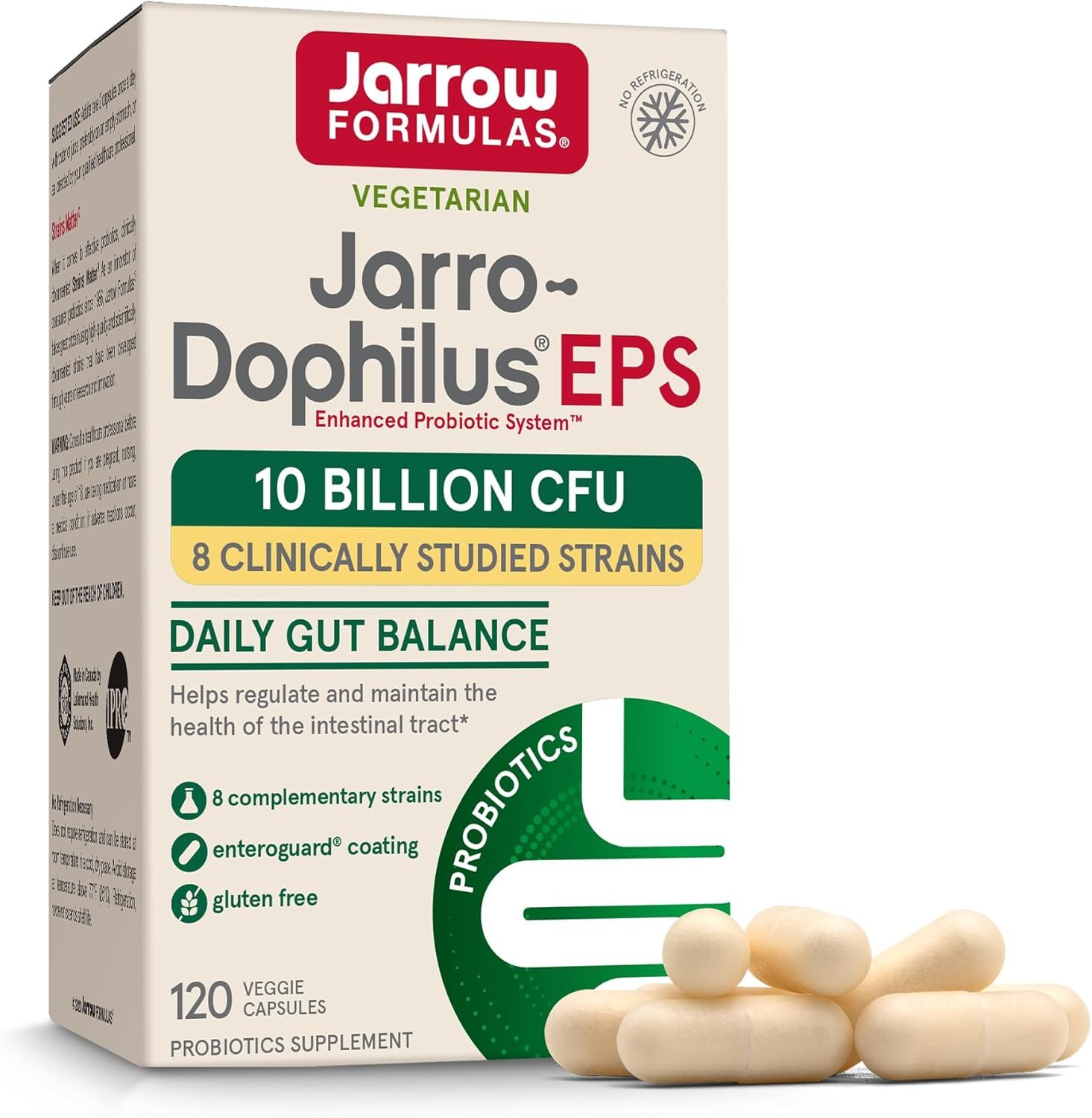 Jarrow Formulas Jarro Dophilus Probiotics 10 Billion CFU – Probiotic Supplement Capsules for Digestive Health & Gut Health for Women and Men, 120 Veggie Capsules, Up to 60 Days, Shelf Stable
