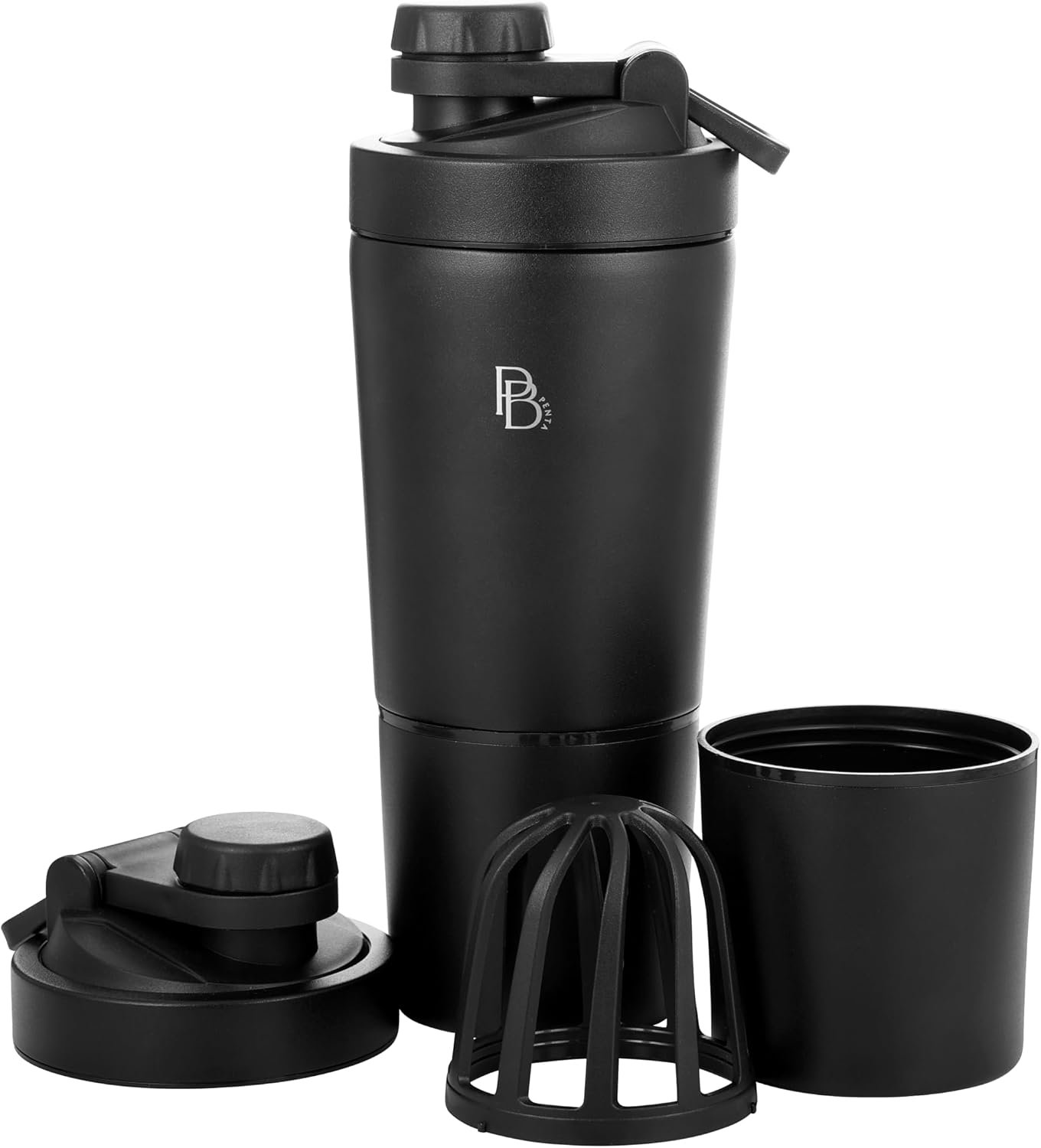 Protein Shaker Bottle Insulated Stainless Steel 20oz + 4oz Storage, Leak-Proof Noise-Free BPA & Phthalate-Free Design for Gym Fitness Travel