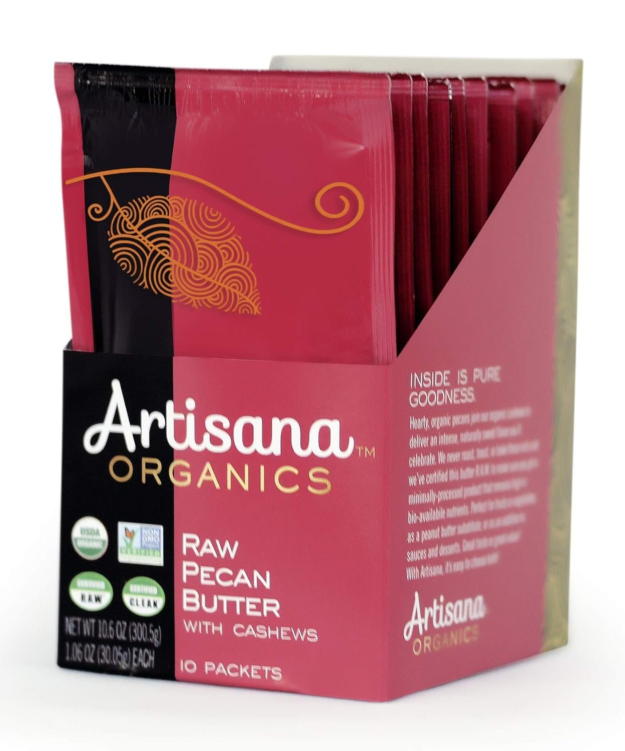 Artisana Organics Raw Pecan Butter with Cashews – No Sugar Added, Just Two Ingredients – Vegan, Paleo and Keto Snack, 1.06oz Pouches (10 Pack)