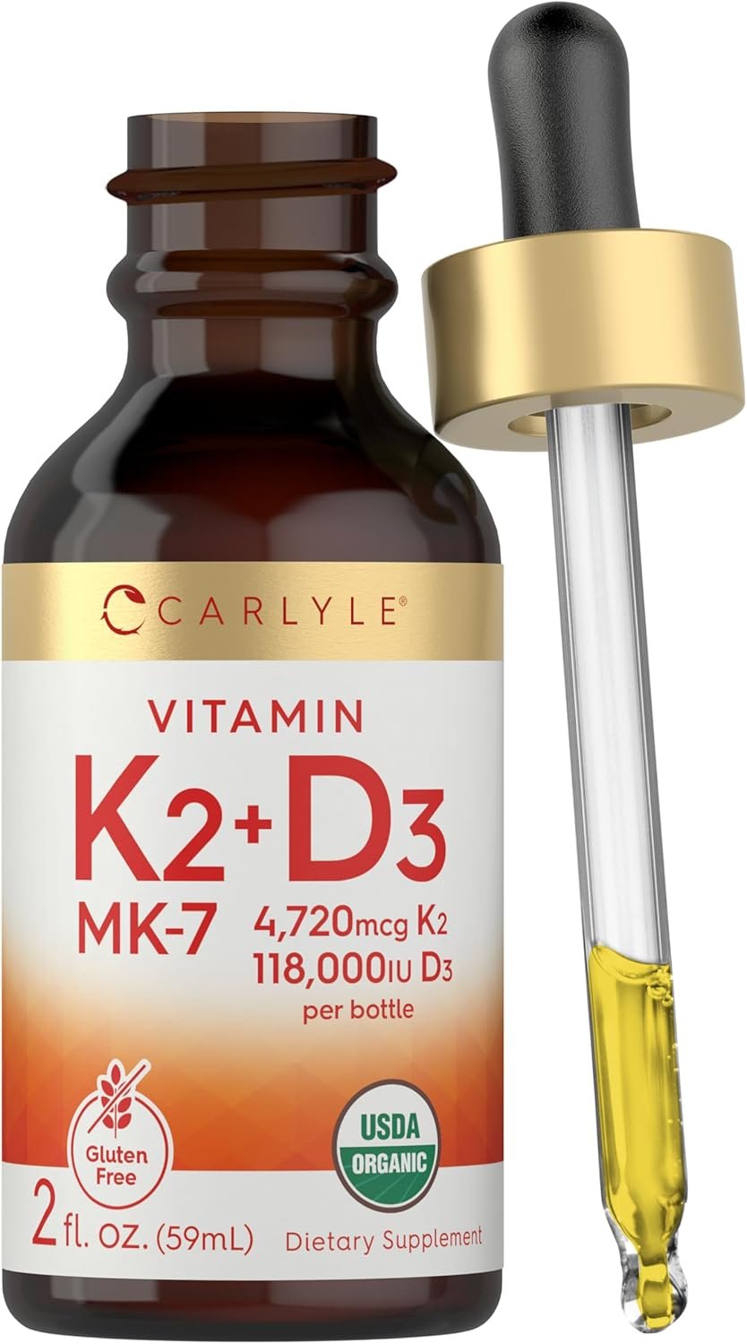 Carlyle Vitamin D3 K2 Drops | 2 Fl Oz | MK-7 Supplement | Vegetarian, Non-GMO, Gluten and Soy Free Formula
