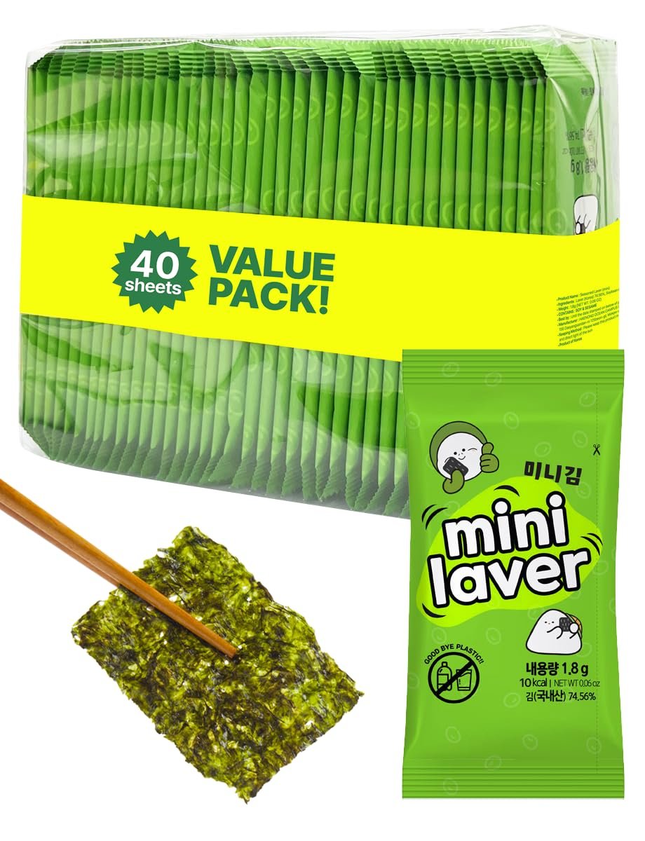 – 40 Count – Organic Roasted Korean Seaweed Sheets – Roasted Seaweed Sheet – Keto Vegan Gluten Free/Side Dish and Snack