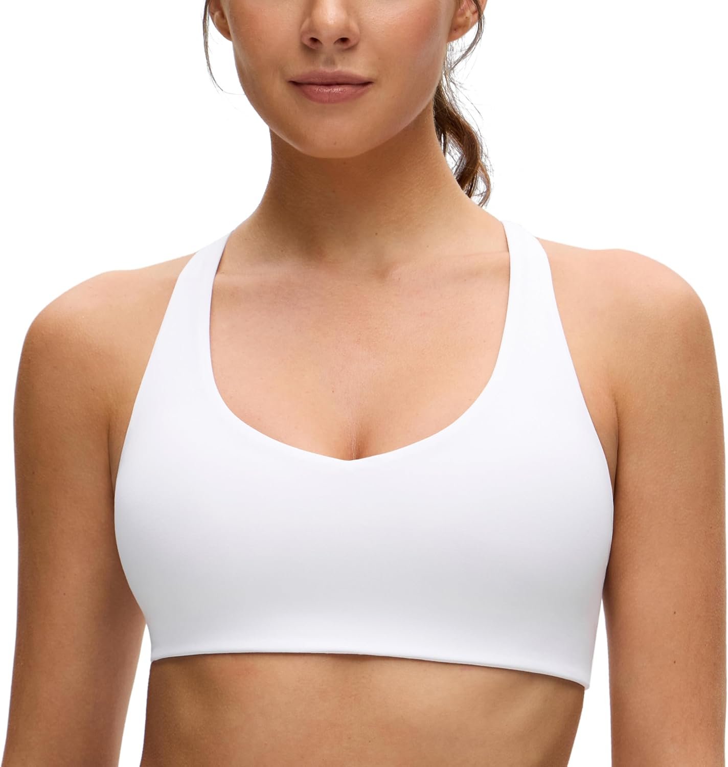 CRZ YOGA Butterluxe Racerback Sports Bras for Women – V Neck Supportive Padded Wireless Athletic Yoga Crop Top