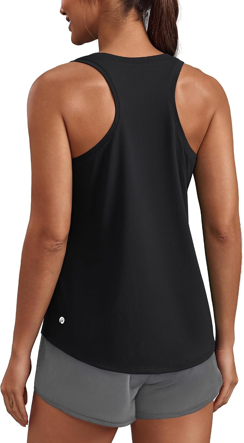 PINSPARK Soft Workout Tank Tops for Women UPF 50+ U Neck Athletic Shirts Quick Dry Racerback Yoga Running Gym Muscle Tank