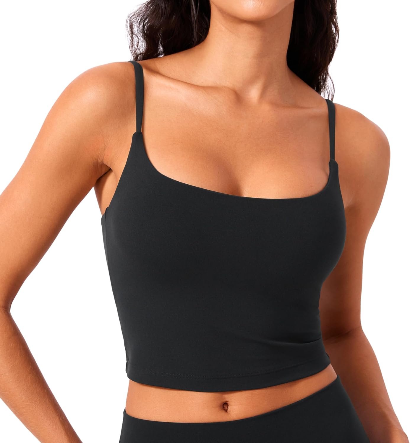 CRZ YOGA Butterlift Adjustable U Back Crop Tank Tops for Women – Padded Camisole Scoop Neck Workout Longline Sports Bras