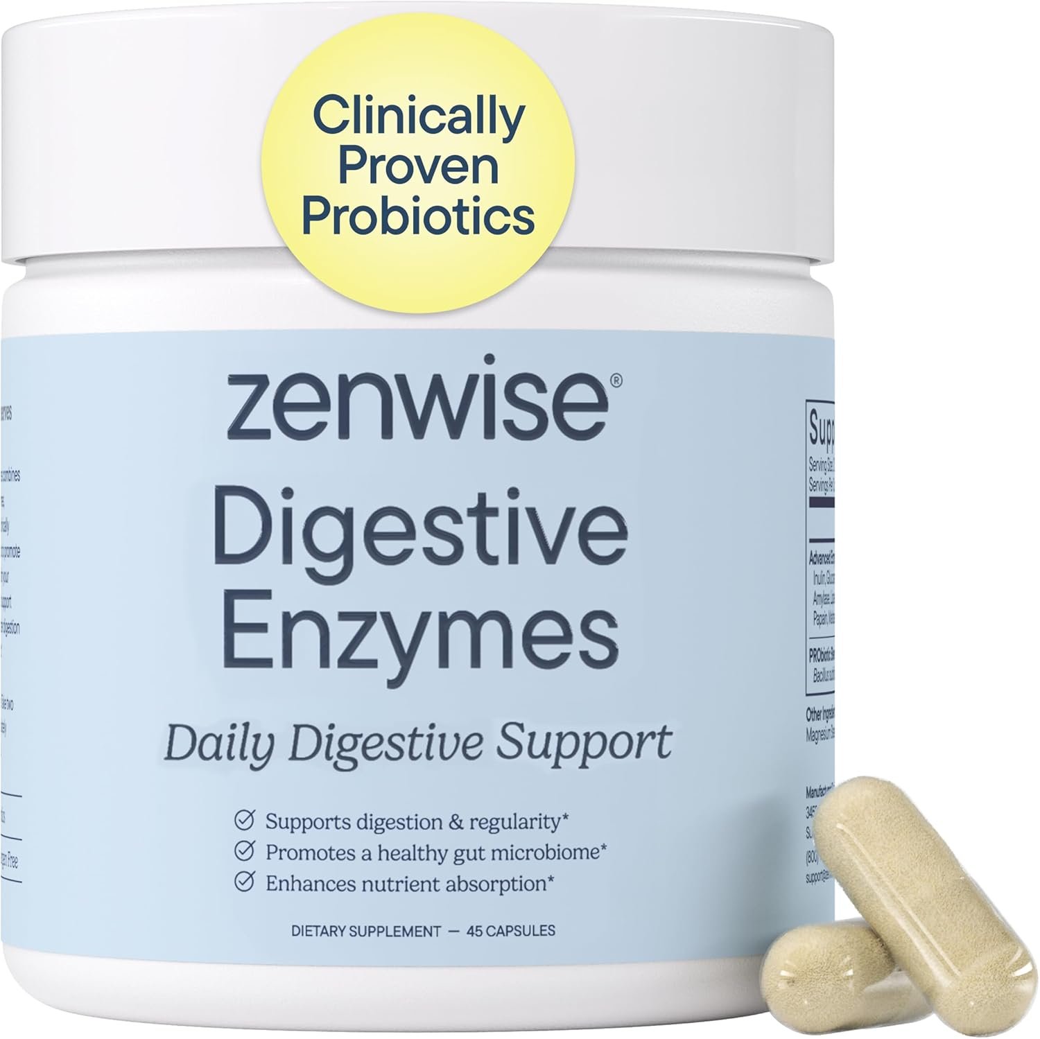 Zenwise Health Digestive Enzymes with Bromelain & Papaya – Multi Enzymes Digestion Supplement with Probiotics & Prebiotics for Gut Health, Gas & Bloating Relief – Men & Women – 48 Vegetarian Capsules
