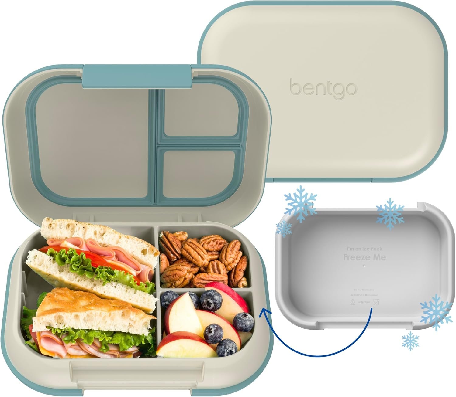 Bentgo Chill Max Leak-Proof XL Lunch Box – Included Ice Pack Keeps Food Cold; 5-Cup Capacity for Adults & Ages 8+, 3 or 4 Compartment Bento Box, BPA-Free, Dishwasher Safe (Bone & Glacier Blue)