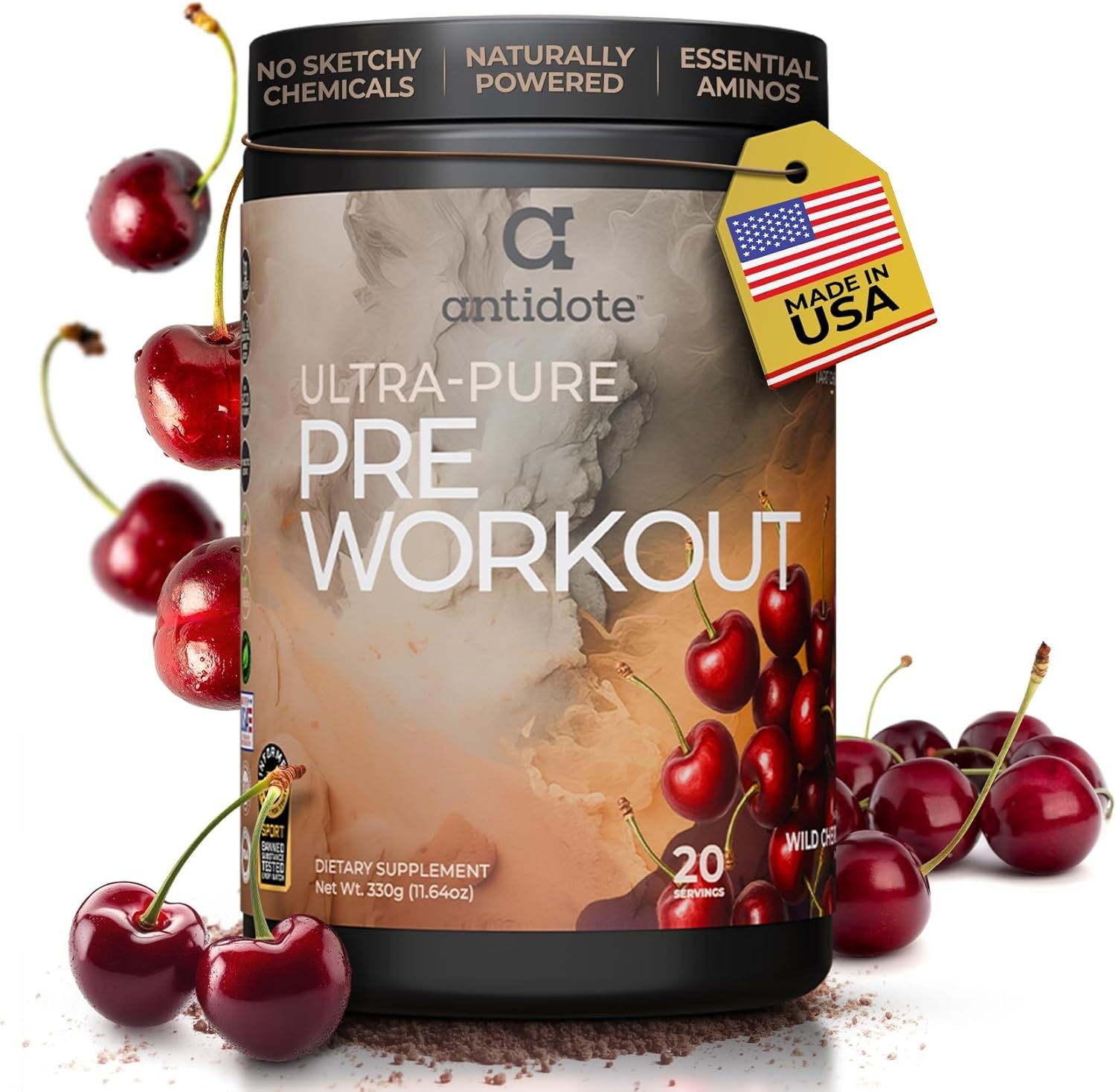 Antidote Clean Pre-Workout Powder – Natural Energy & Focus Booster with Beetroot, Creatine & Beta-Alanine – No Artificial Additives – Vegan, Keto-Friendly Supplement – Wild Cherry – 20 Servings