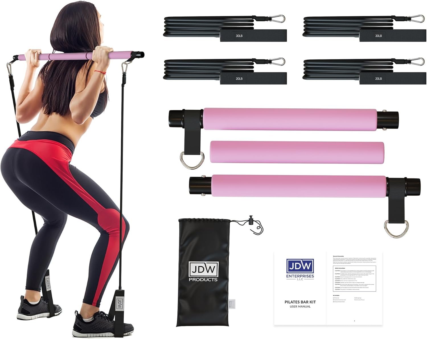 Pilates Bar Kit | 2 Standard & 2 Strong Bands for Full-Body Workout | Storage Bag Included | Fitness Equipment for Home Gym, Yoga