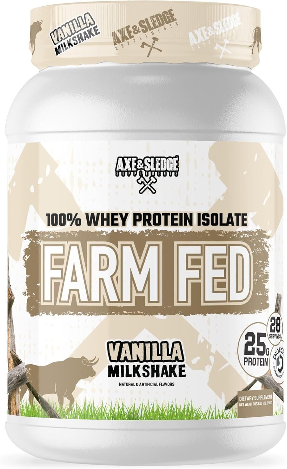 Axe & Sledge Farm Fed 100% Whey Protein Isolate | 25g Protein | Low Carb, Low Sugar, Gluten Free | Protein Powder for Men and Women | Keto | Made in the USA | 28 Servings, Vanilla Milkshake