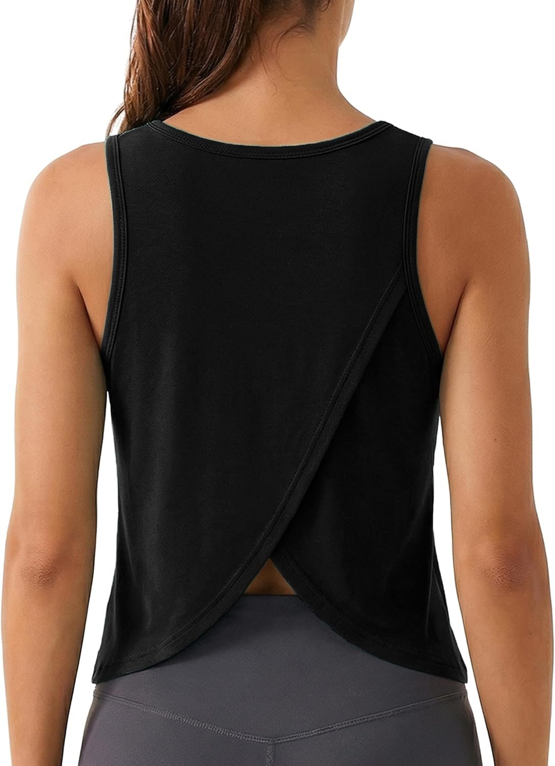 Quenteen Workout Tops for Women V Neck Cropped Open Back Sleeveless Tank Tops Gym Athletic Yoga Shirts