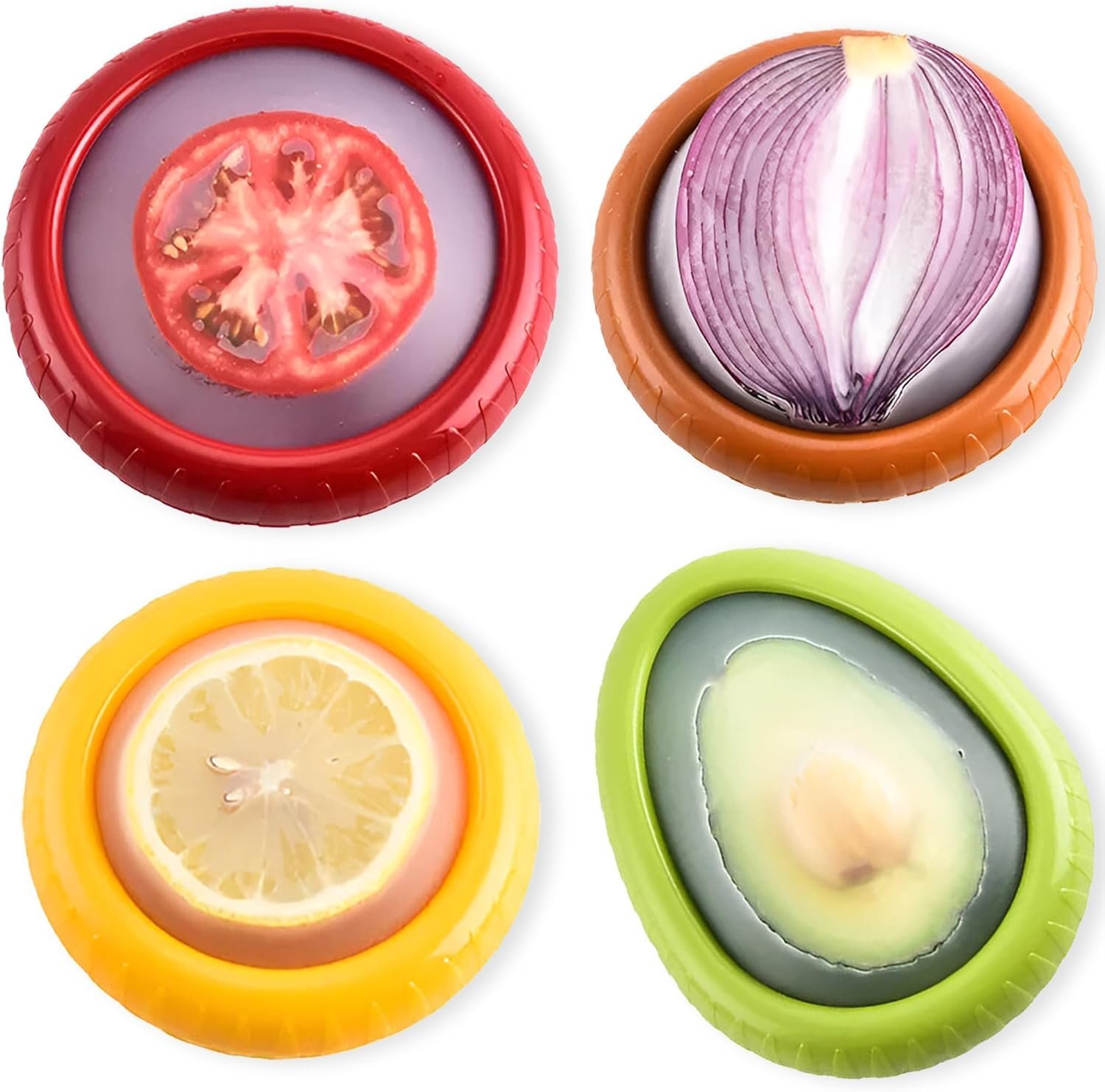 Silicone Avocado Saver – 4PCS Multi-Use Food Saver as Onion Saver & Lemon Saver, Avocado Keeper, Tomato Saver, and More – Anti-Oxidation + Reusable Fruit and Vegetable Storage Containers for Fridge