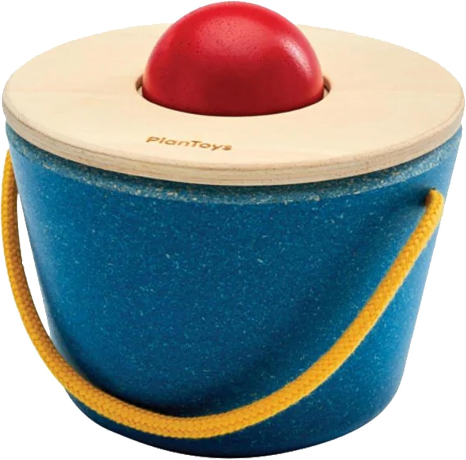 PlanToys® Pop ‘N’ Drop Bucket | Wooden Object Permanence Toy for Babies 6M+ | Montessori Interactive Ball Dropping Toy with Lid | Develops Hand-Eye Coordination, Motor Skills & Cause-&-Effect Learning