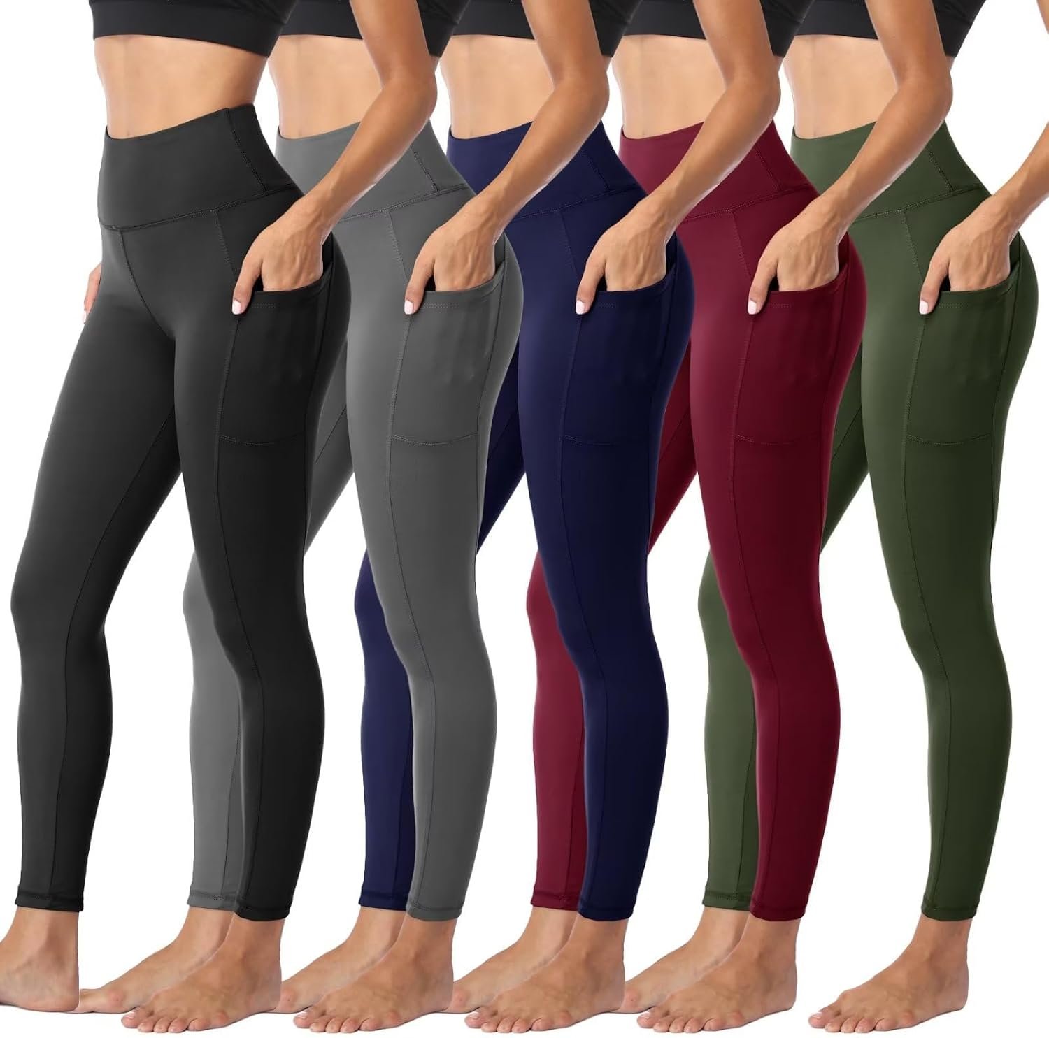 Sundwudu 5 Pack Leggings with Pockets for Women – Tummy Control High Waisted Soft Black Workout Yoga Pants
