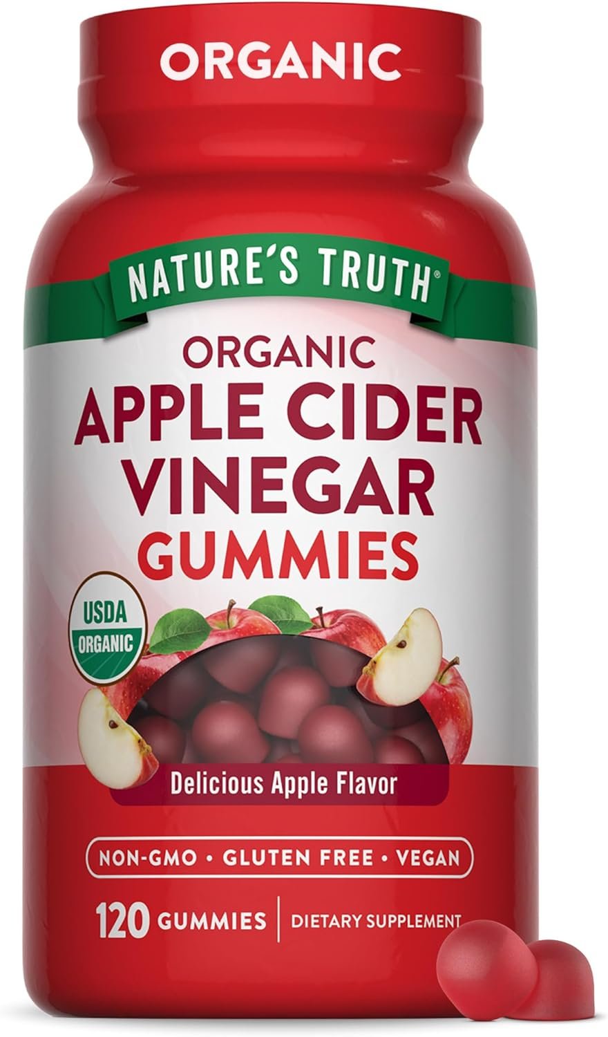 Nature’s Truth Organic Apple Cider Vinegar Gummies | 120 Count | Vegan, Gluten Free & Non-GMO Supplement | USDA Organic | Apple Flavor