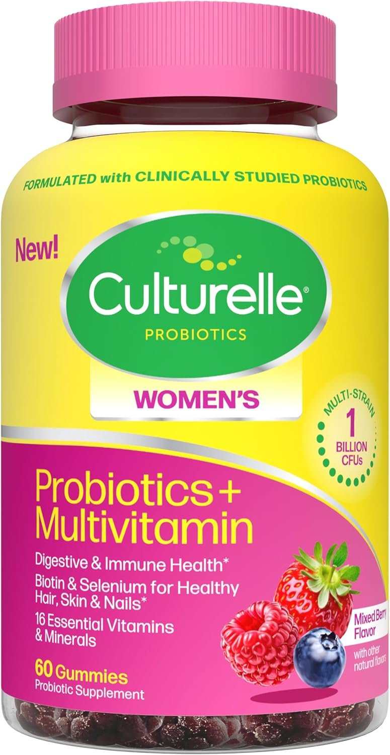 Culturelle® Women’s Probiotics + Multivitamins, Supports Digestive and Immune Health, Biotin & Selenium for Healthy Hair, Skin, Nails – 60 Gummies
