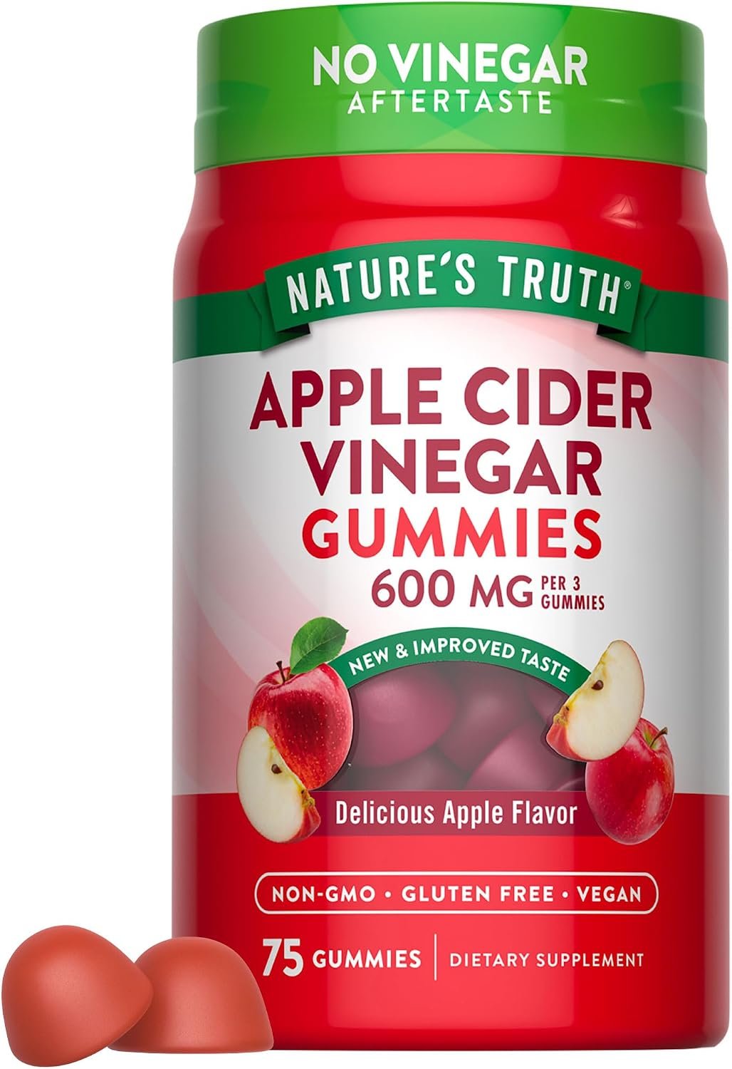 Nature’s Truth Apple Cider Vinegar Gummies | 600 mg | 75 Gummies | Apple Flavor | Vegan, Non-GMO, Gluten Free Supplement