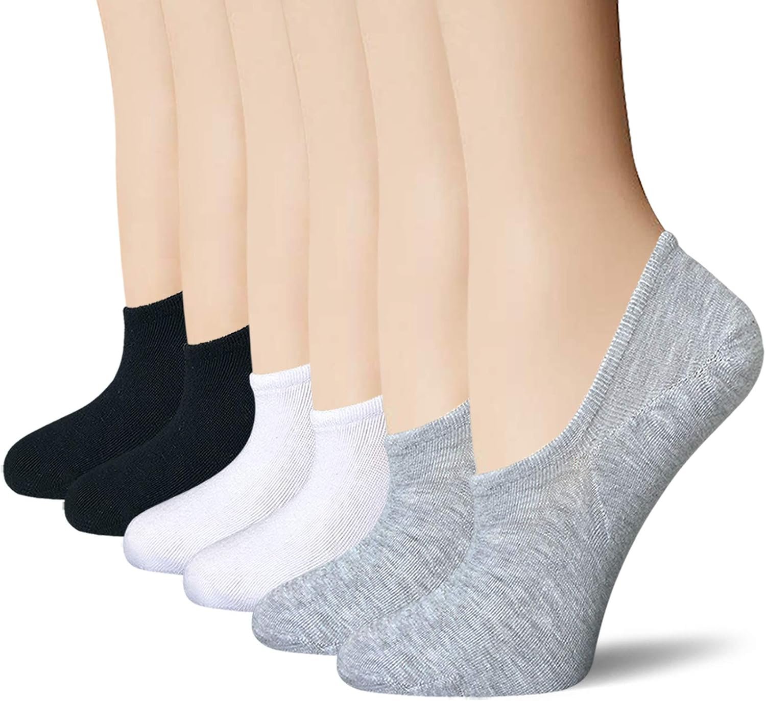 BERING No Show Socks Womens Non Slip for Flats Slip On Sneakers Footies Low Cut Ankle Short (6 Pairs)