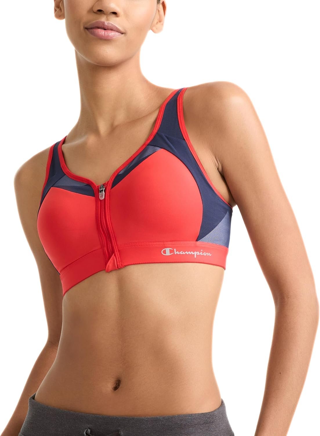 Champion Women’s Sports Bra, Motion Control Zip High-impact Sports Bra, Wirefree Bra for Women