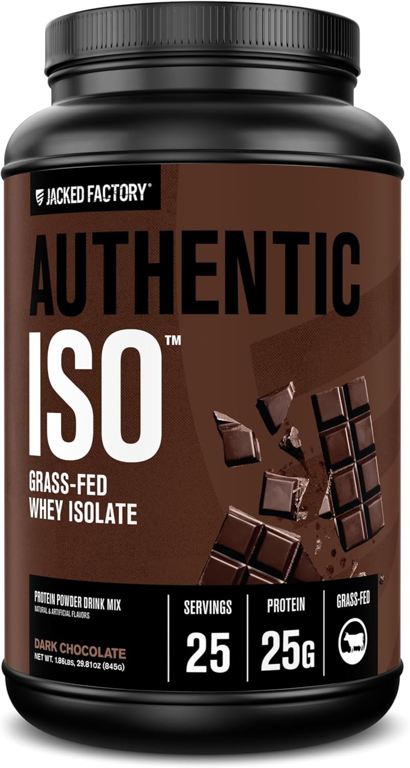 Jacked Factory Authentic ISO Whey Protein Isolate Powder – Low Carb, Non-GMO Muscle Building Protein w/No Fillers, Post Workout Recovery, Dark Chocolate – 25 Servings