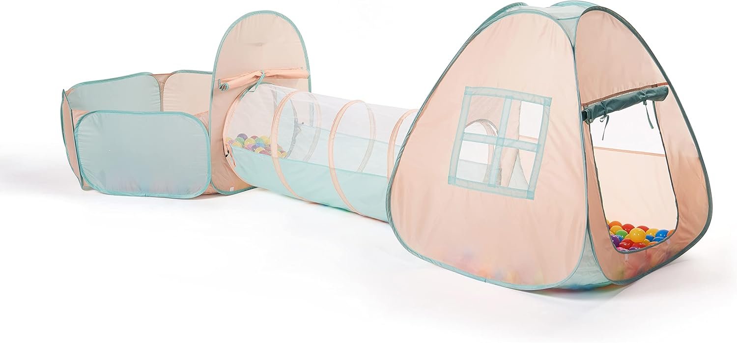 UTEX 3 in 1 Pop Up Play Tent with Tunnel, Ball Pit for Kids, Boys, Girls, Babies and Toddlers, Indoor/Outdoor Playhouse