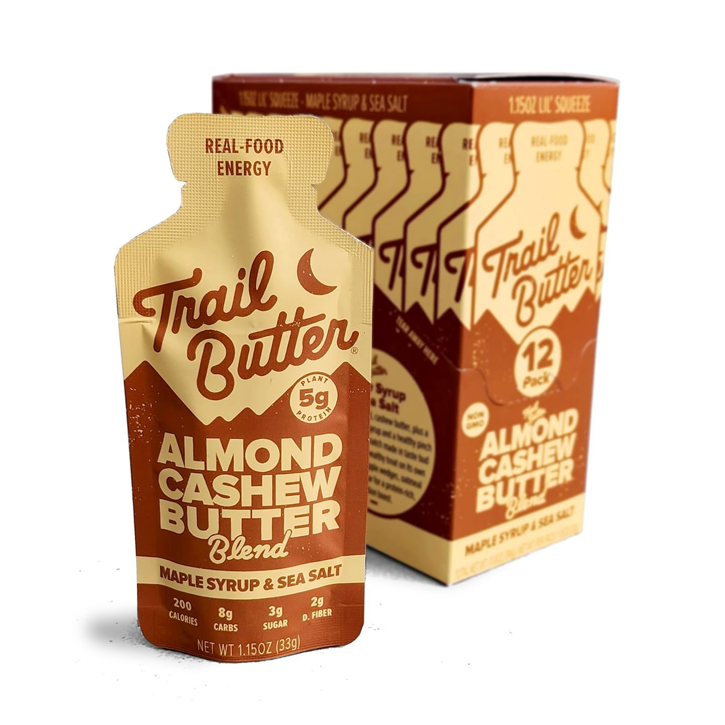 Trail Butter Lil’ Squeeze Nut Butter Energy Pouches, 1.15oz (12-Pack) – Real Food Endurance Fuel, Protein Snack for Hiking, Running, Cycling & Travel – 5g of Protein per Pouch – Maple Syrup & Sea Salt