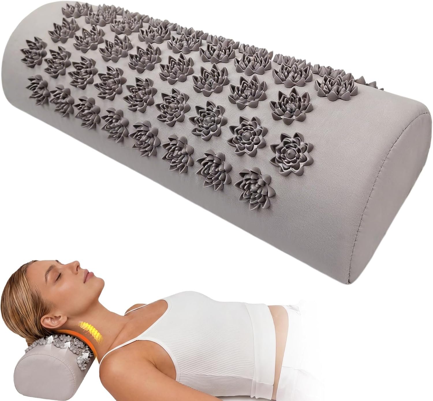 Acupressure Neck Pillow, Ergonomic Neck Support Pillow with Raised Pressure Points, Neck Rest Pillow for Home, Office, Travel, Reading, Relaxation Gift for Women & Men, Light Gray