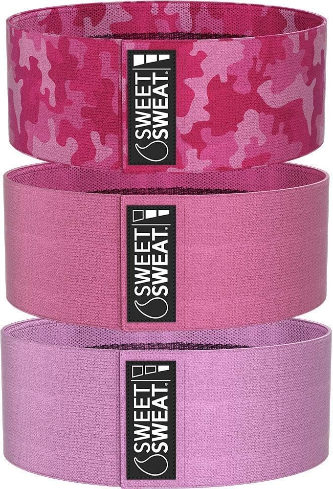 Sweet Sweat Hip Bands with 3 Levels of Resistance | Non-Slip Fabric Booty Bands for Squats & Lunges | Includes Free Mesh Carrying Bag