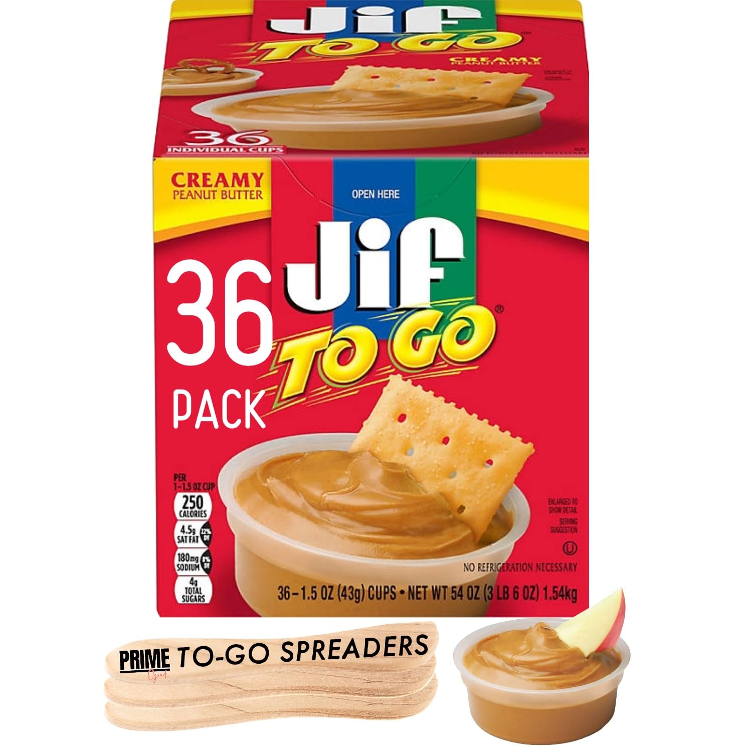 Peanut Butter Cups to go, 36Ct Individual Packets With Prime Grade Spreader, Jiffy Peanut Butter Creamy, Peanut Butter Snacks