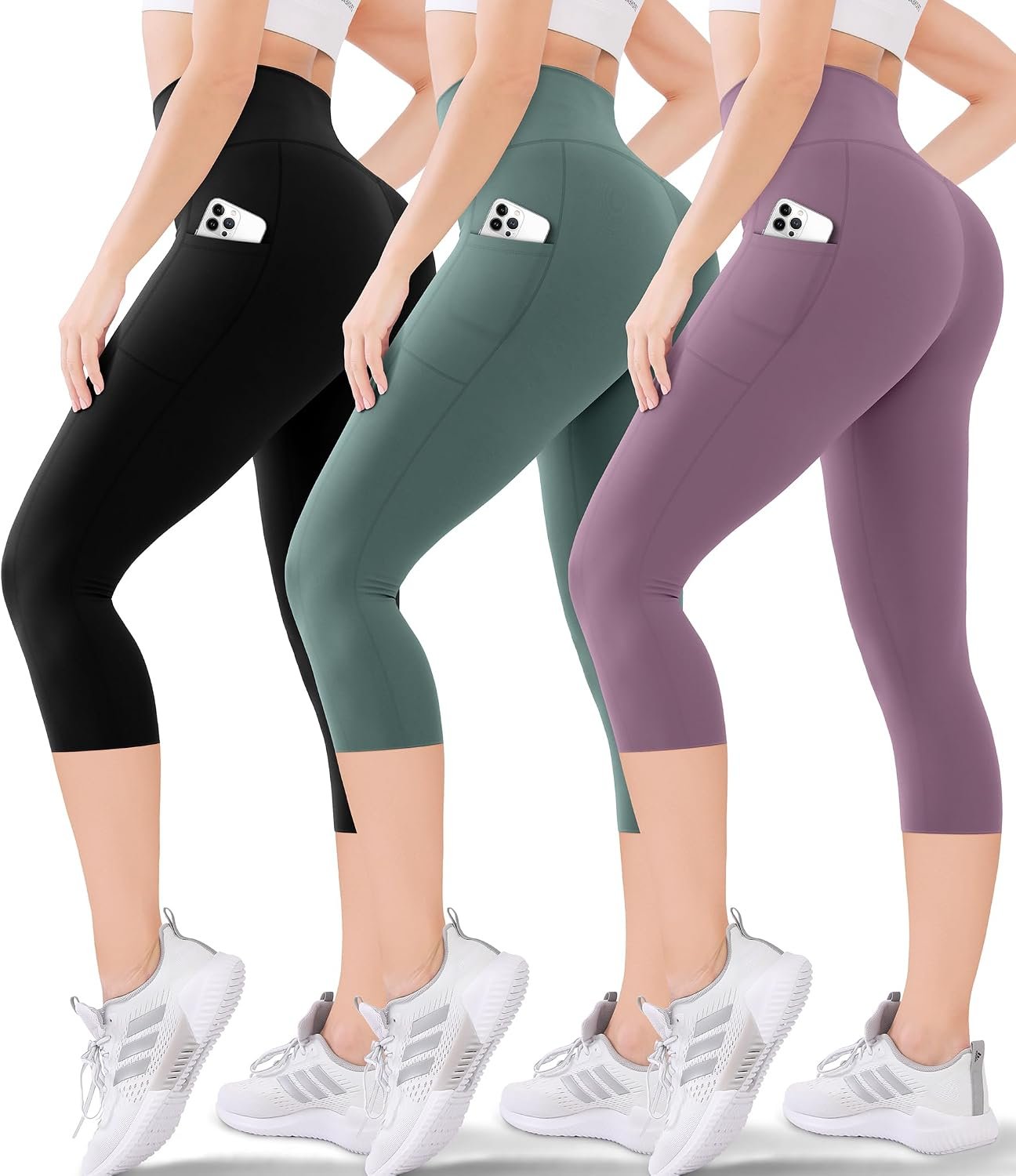 Blisset Women’s High Waisted Capri Buttery Soft Tummy Control No See Through Workout Athletic Running Yoga Cycling