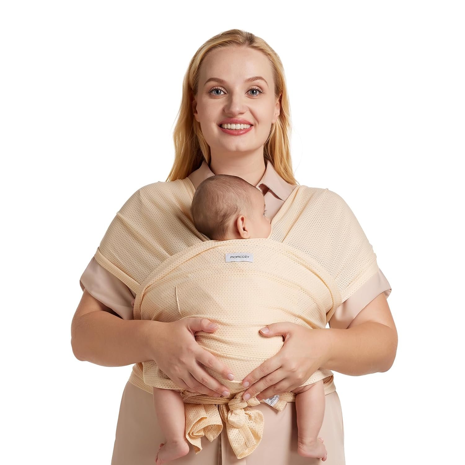 Momcozy Baby Carrier AirMesh – The Perfect Summer Sling for Newborns to Toddler 8-35 lbs – Cooling Fabric Baby Wrap, Lightweight, Ergonomic, and Easy to Wear, Beige