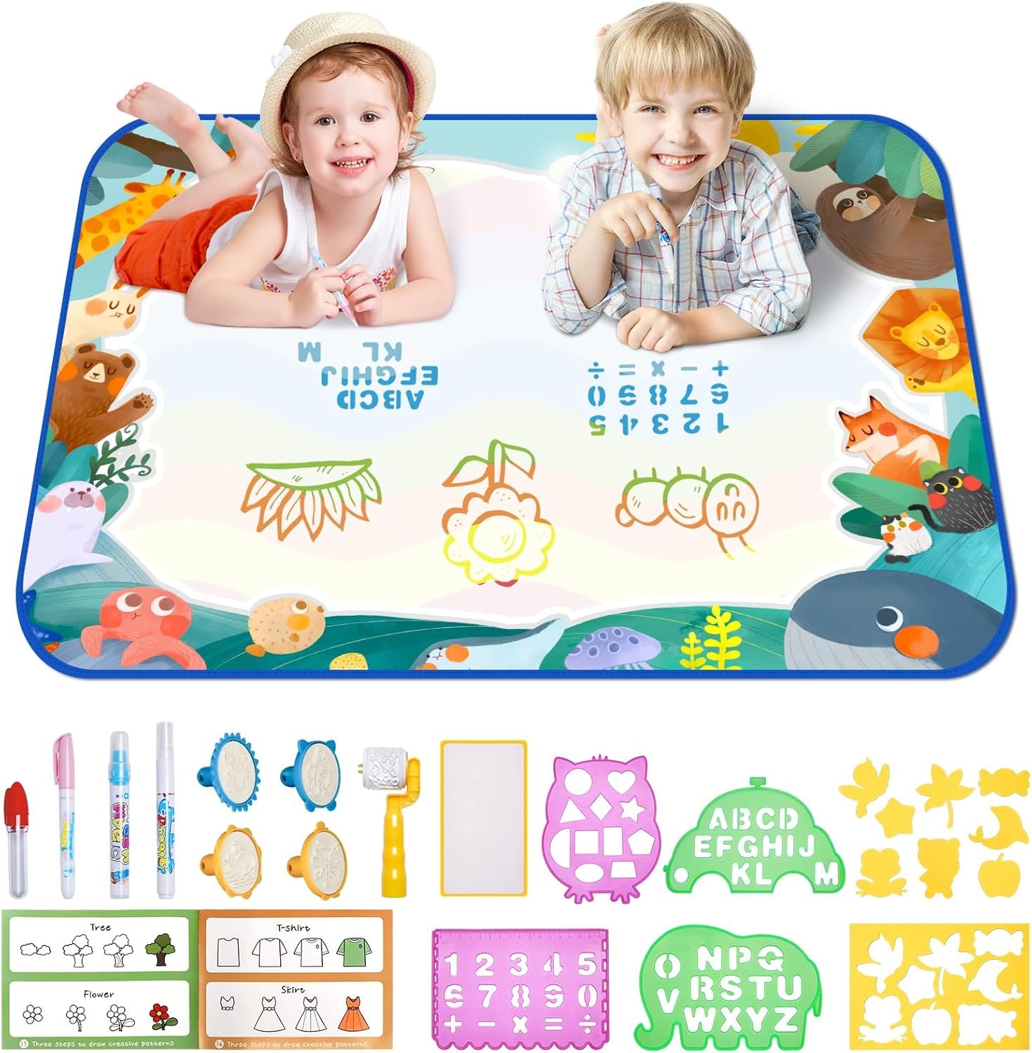 bemece Water Doodle Mat 40 x 32 Inches Aqua Painting Drawing Mat Mess Free Learning Toy Mat Early Education Gifts for Kids ChildrenToddlers Aged 3 4 5 6 7 Years Old