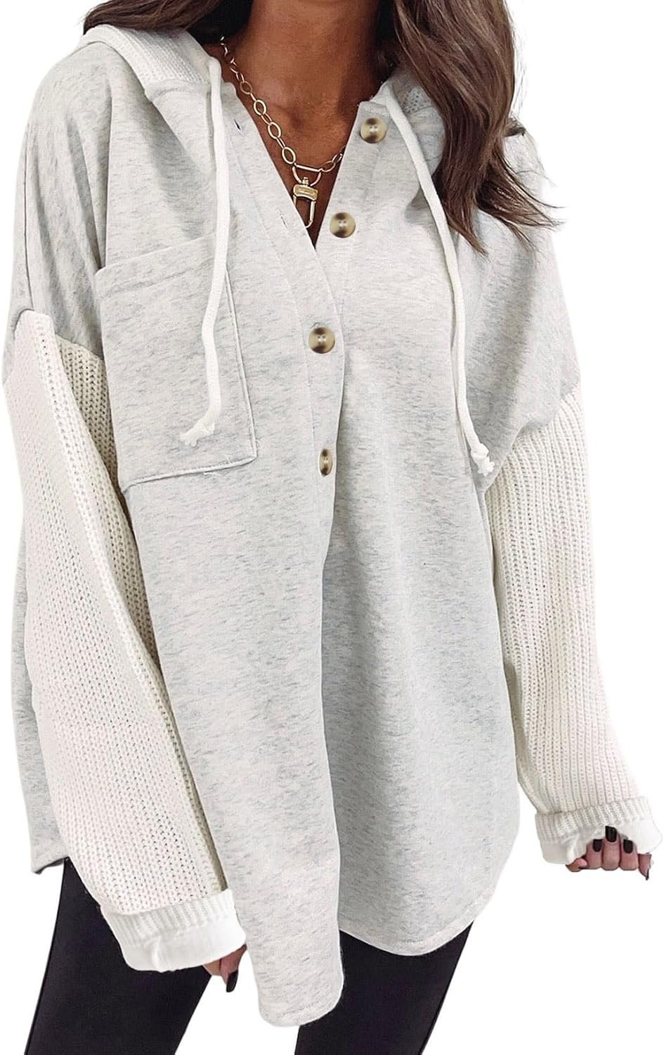 SHEWIN Women Oversized Hooded Sweatshirt Loose Fit Casual Button Hoodies with Pocket 2026