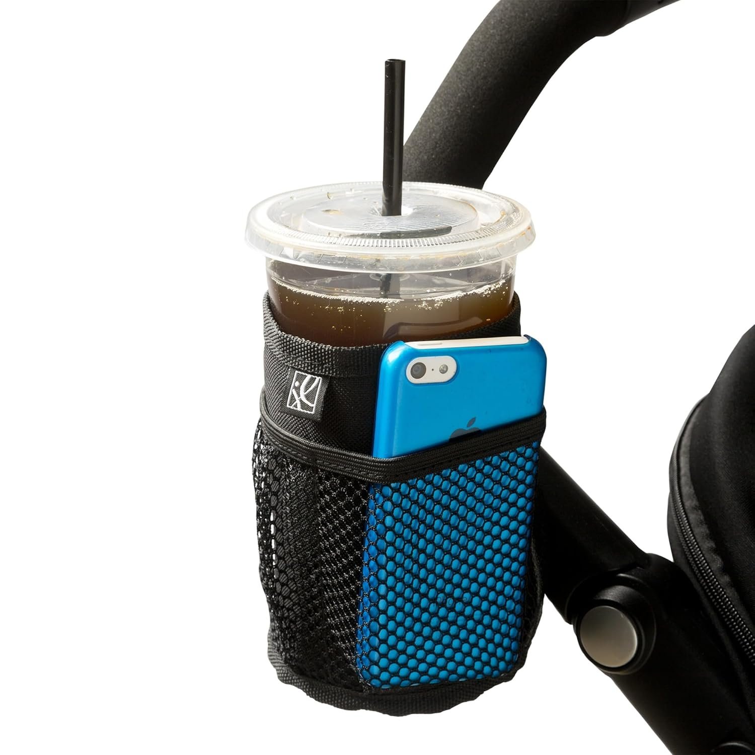 J.L. Childress Cup ‘N Stuff Stroller Cup & Phone Holder – Accessories for Baby Strollers, Wheelchairs, Scooters, Walkers, Universal Fit for UPPAbaby, Doona, & More, Drink & Bottle Holder – Black