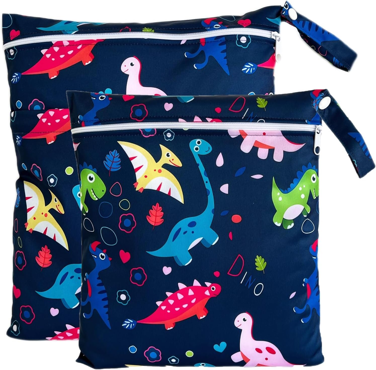 Wet Dry Bag for Cloth Diapers, 2PCS Waterproof Reusable Wet Bag with Zippered Pockets, Washable, Reusable for Travel, Beach, Pool, Stroller, Diapers, Dirty Gym Clothes, Swimsuits, 14x12In & 12x11In